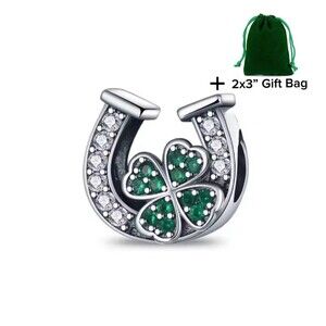 Lucky Horseshoe & Four Leaf Clover Charm Bead | 925 Silver | Brand New